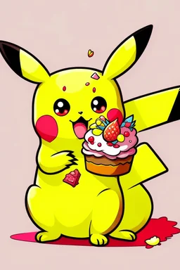 Pikachu eating cupcake