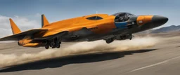 A national geographic award winning photograph of a military fighter jet station wagon wasp hybrid designed by volkswagen only one vehicle per image painted metallic orange traveling at a high rate of speed, jet intake off of front center of vehicle and jet exhaust out the rear with bright blue flame