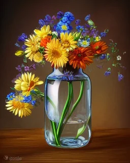 a glass jar teapot filled with flowers , highly detailed, digital art, sharp focus, trending on art station, illustration