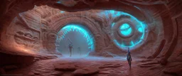 photorealistic strange paleozoic monster 3-foot "dimensional portal made of subatomic particles" in a gigantic Neanderthal jeweled palace hyeroglyphs on the walls, thunderbolt storm