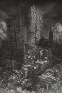 surrealis monochrome A fragmented, surreal sculpture liguid color of photorealistic image 3d,psychedelic art glossy emerging from devilish a crumbling New York building. The face appear and intricate details, evoking a haunting expression. set against a backdrop of stormy, cloud-filled skies. bauhaus art The overall tone is dark and moody, suggesting themes of decay and transformation.