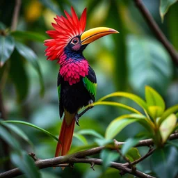 zantana bird in the colorful and damp amazonian rainforest