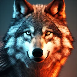 Wolf, red, orange, yellow, green, blue, purple, masterpiece, expert, 8K, hyperrealism, sharp focus, cinematic lighting