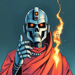 retro anime style, full color, dark serious 1980s anime terminator like robot, moebius artist, magic, watercolor, buddist monk robe,