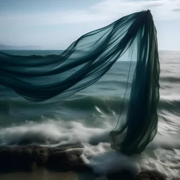 A curtain in the wind on the sea