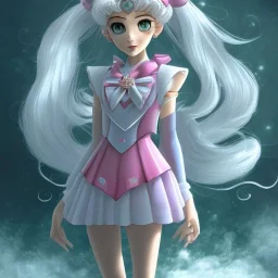 sailor moon con pelo largo i rubio, con traje blanco