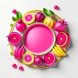 Round picture frame in the colors of dragon fruit on a light background to remove