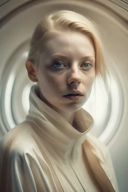 Portrait, woman, no air, creamy colors, futuristic