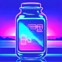 A digital message in a glass bottle. The message is the creation of artificial intelligence. - style: "synthwave"