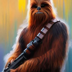 photorealistic and intricate portrait of chewbacca in star wars by Scott Naismith, wearing beskar armor, deep dark colors, hyperdetailed, 32K, oil on canvas,