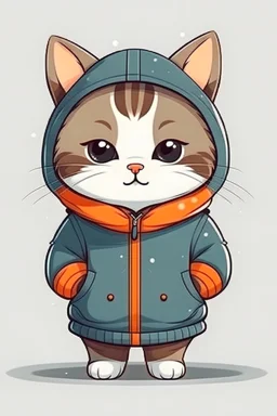 sweet illustration of a cute cat in a coat, in a cartoon style