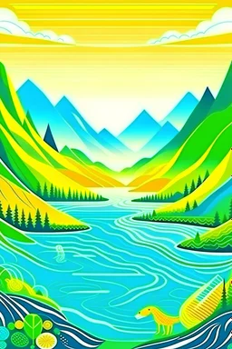 The poster depicts a natural landscape with trees, mountains and rivers made of shiny plastics, highlighting the problem of single-use plastics in the environment.