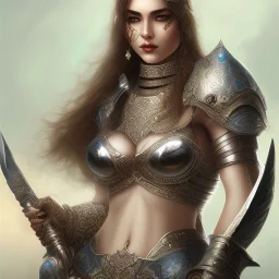 arab female warrior sexy black hair deep cleavage ornate metal armour silks