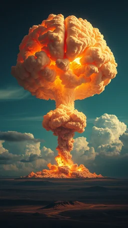 nuclear explosion cloud, the top is crossed with a human brain