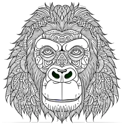 gorilla, realistic, coloring page, Animal, mandala, only draw lines, coloring book, clean line art, wildlife-inspired, kid style, –no sketch, color, –ar 3:4, white background, minimalistic black lines, 8k, minimal black color, low level black colors, coloring page, use pure black and white colors, avoid thick black colors, thin black line art, avoid colors, perfect shape, perfect clear lines, clear edges, fill total edges, exact perfect edges, not use black colors, dont use black colors