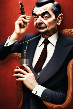 mr bean as the mafia godfather, 4k, trending art, weird perspective, realism