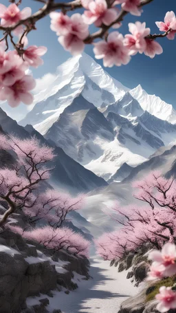 The foot of Mount Everest in Tibet is full of peach blossoms, the foreground background is very clear, rich in detail, light, light and shadow effects, gradients, vistas, rivers, mountains, forests, snow-capped mountains, 8k ultra-high resolution beautiful, high detail, wonderful scenery, high quality, high resolution, high stereoscopic vision, surreal, clear quality