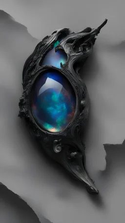 Capture the intricate play of colors and shapes within black opal, revealing a cosmic landscape akin to a vibrant nebula.