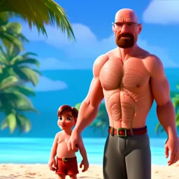 shirtless Walter White family , 8k, tropical beach background, jaun