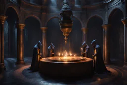 a mind flayer performing a ritual of dark magic in a palace . Minions. fantasy concept art, exquisite realism, a masterpiece, dynamic lighting, hyper detailed, intricately detailed, deep color, Unreal Engine, volumetric lighting , Epic cinematic brilliant stunning intricate meticulously detailed dramatic atmospheric maximal,