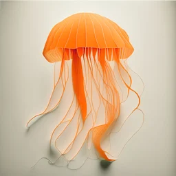 orange jellyfish, made of paper, simple, paper texture, with long thin tail