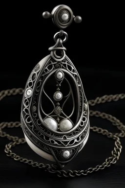 A magical locket filigreed with silver in the shape of an hourglass made of bone