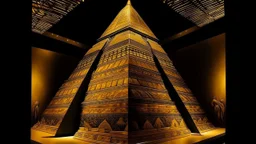 A dark golden Egyptian pyramid palace designed in ancient Greek pottery painted by Salvador Dali