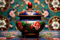 realistic photo of old Chinese cloisonne pot