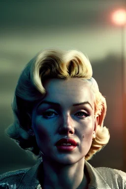 Ultra Realistic retro sci-fi scene, portrait, blonde woman, sweet young Marilyn Monroe face, perfect iris. Strange planet background, Retro sci-fi style helmet, tight latex coat, fog, rain, soft color, highly detailed, unreal engine 5, ray tracing, RTX, lumen lighting, ultra detail, volumetric lighting, 3d, finely drawn, high definition, high resolution.