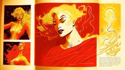 Text for a song about lightning space and beautiful golden, red women, text on a pages, understandable text