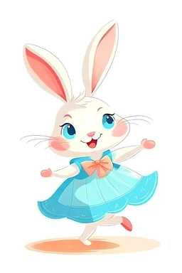 cartoon style: cute little rabbit dancer in a dress.