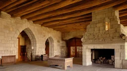 large fireplace in a great hall of a stone castle