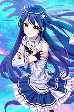 Modern stunning pfp of anime girl of pisces zodiac sign. Background must contain pisces sign