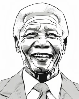 simple outlines art, bold outlines, clean and clear outlines, no tones color, no color, no detailed art, art full view, full body, wide angle, white background, Nelson Mandela