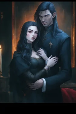 Strahd Von Zarovich and his wife Selene. Both wearing crowns.