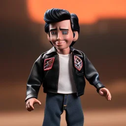 wide view young Toy Fonzie with black hair greaser toy Action figure doll 1975 (thumbs-up) (face) Forehead grin, fonzarelli, ((Arnold's drive-in)) eyes fonziE fonz