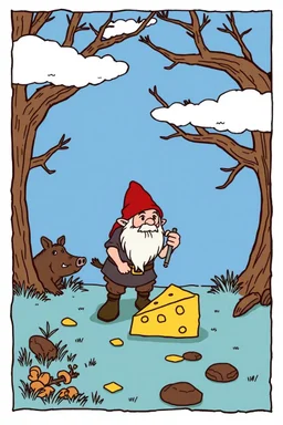 , With the wild boar snorting, our brave dwarf stumbled. On day two, he regrouped, plotting a clever scheme, With a giant cheese wedge, he lured it like a dream.