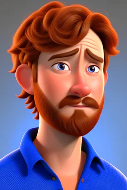 A sweet man in his late 30s with auburn short hair and short beard. Create as a Pixar character.