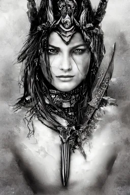 portrait, beautiful stunning warrior lady and goddess, "Bad"