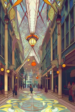 the design of the pedestrian street environment in the Art Nouveau style and fabulous style