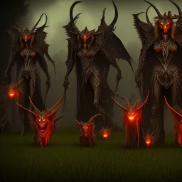 daemons waiting in front of fence, epic, dark, best quality, high resolution,