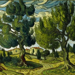 A bourg with olive trees in daytime painted by Vincent van Gogh