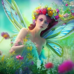  Beautiful and bright fairy of spring,delicate flowers, knees up portrait, butterfly, fantastical, intricate detail, splash screen, complementary colors, fantasy concept art, 8k resolution, Unreal Engine 5"