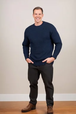 tim mit pullover der über die knie geht