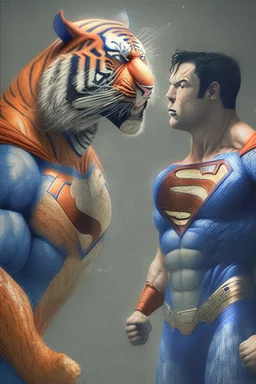 A picture of a talking tiger in the form of a superman, a professional, high JPEG image