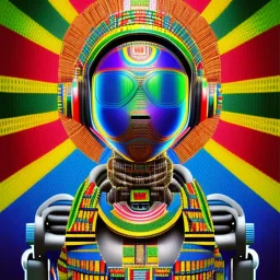 robot portrait in Kente, cinematic, ghana flag, african pattern symbols, engraved, 8k quality