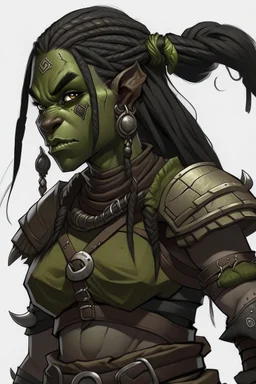 huge female orc braided black ponytail barbarian dnd