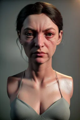 Realistic image, waist up portrait, hybrid made up of a woman's body and a muppet's head ,concept art, smooth, unreal engine 5, god lights, ray tracing, RTX, lumen lighting, ultra detail, volumetric lighting, 3d, finely drawn, high definition, 4k.