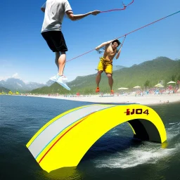  krister chao the artist on yellow slack line over water