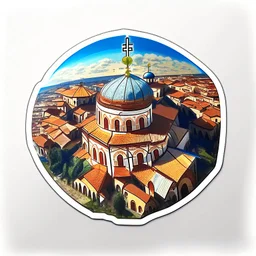 aerial view torat artwork of a byzantine cathedral as a sticker